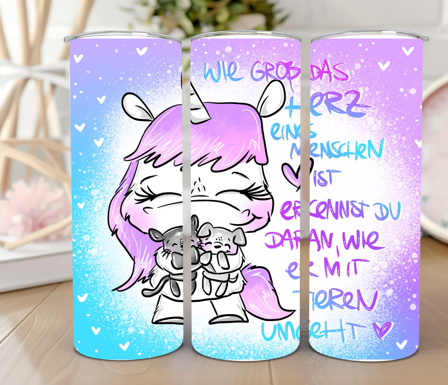 Thermobecher 590ml 2Deckel "Herz für Tiere"