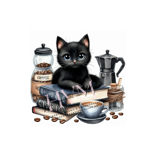 Thermobecher 590ml 2Deckel "Katze auf Bücher"