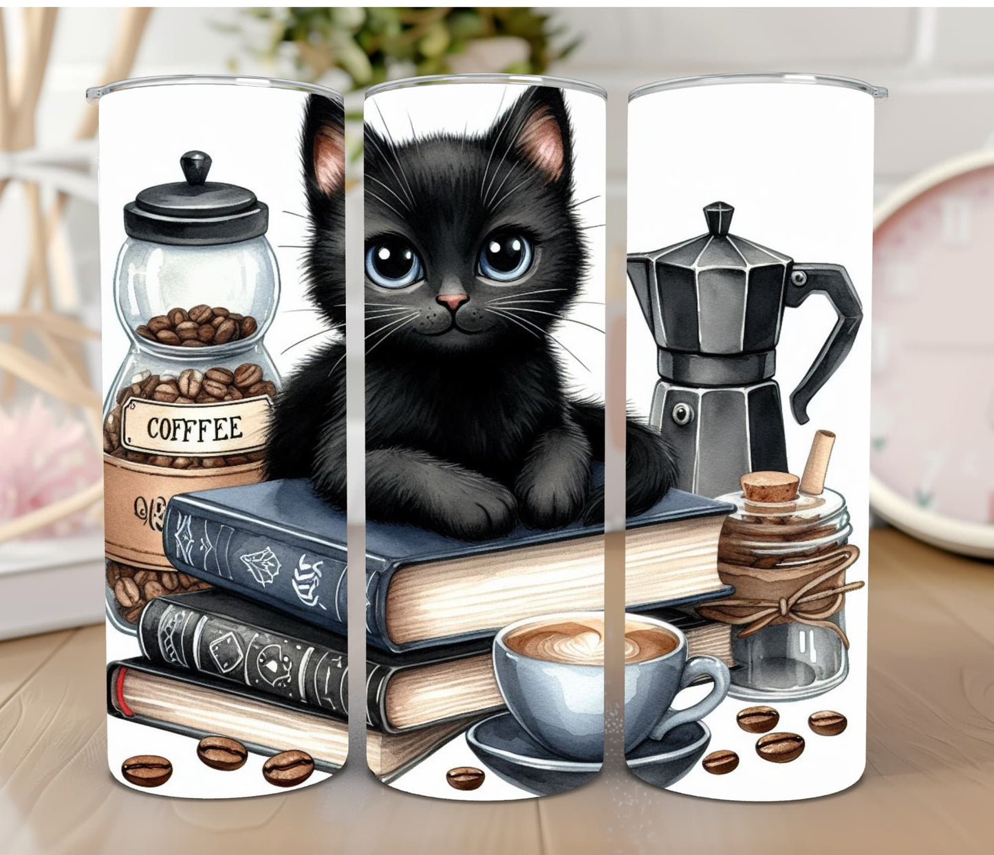 Thermobecher 590ml "Katze auf Bücher"