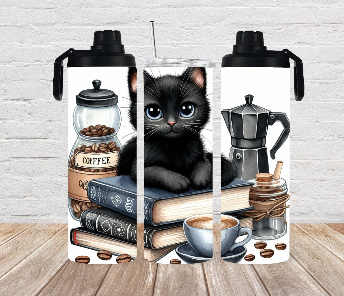 Thermobecher 590ml "Katze auf Bücher"