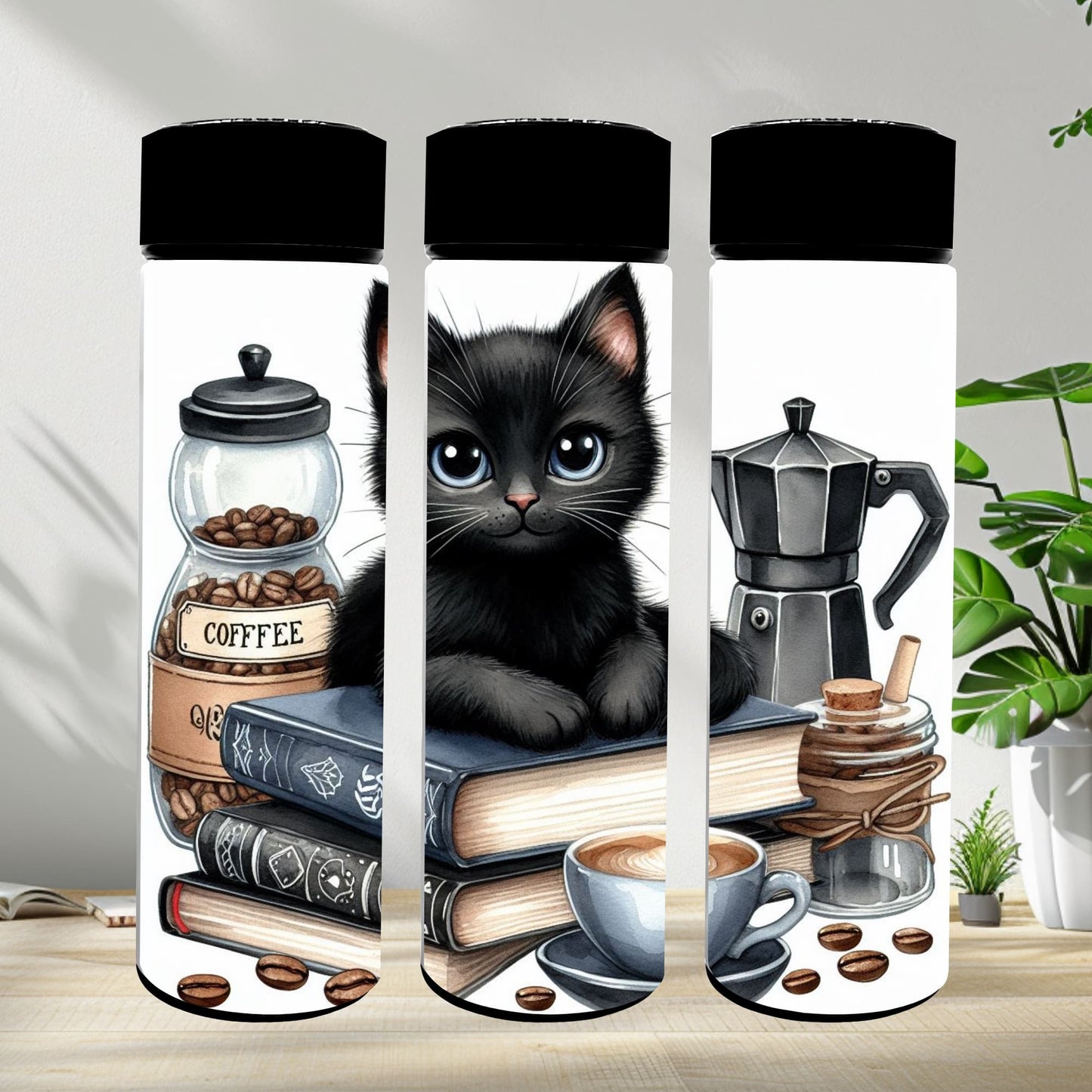 Thermobecher 590ml "Katze auf Bücher"