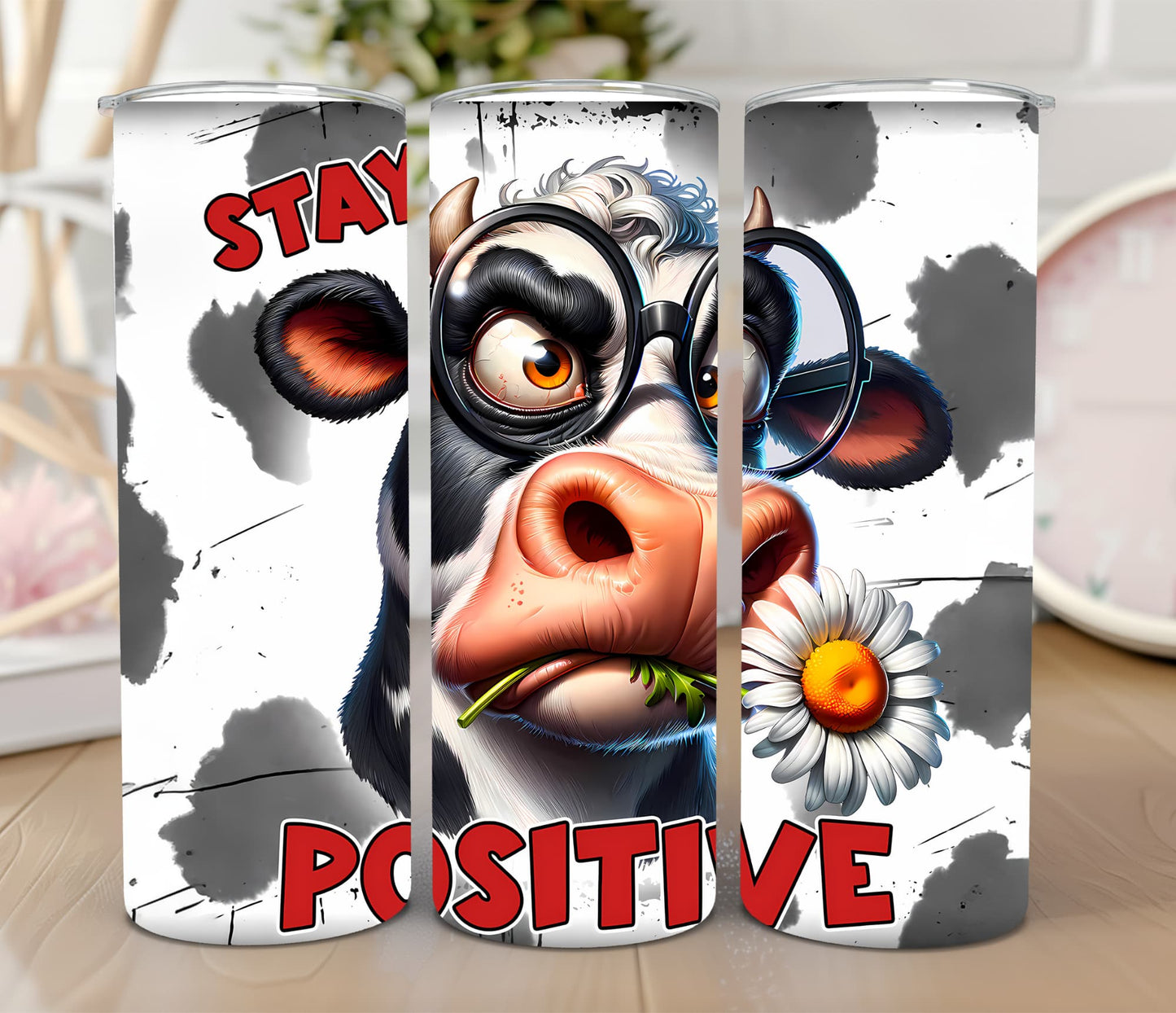 Thermobecher 590ml 2Deckel "Cow - Stay positive"
