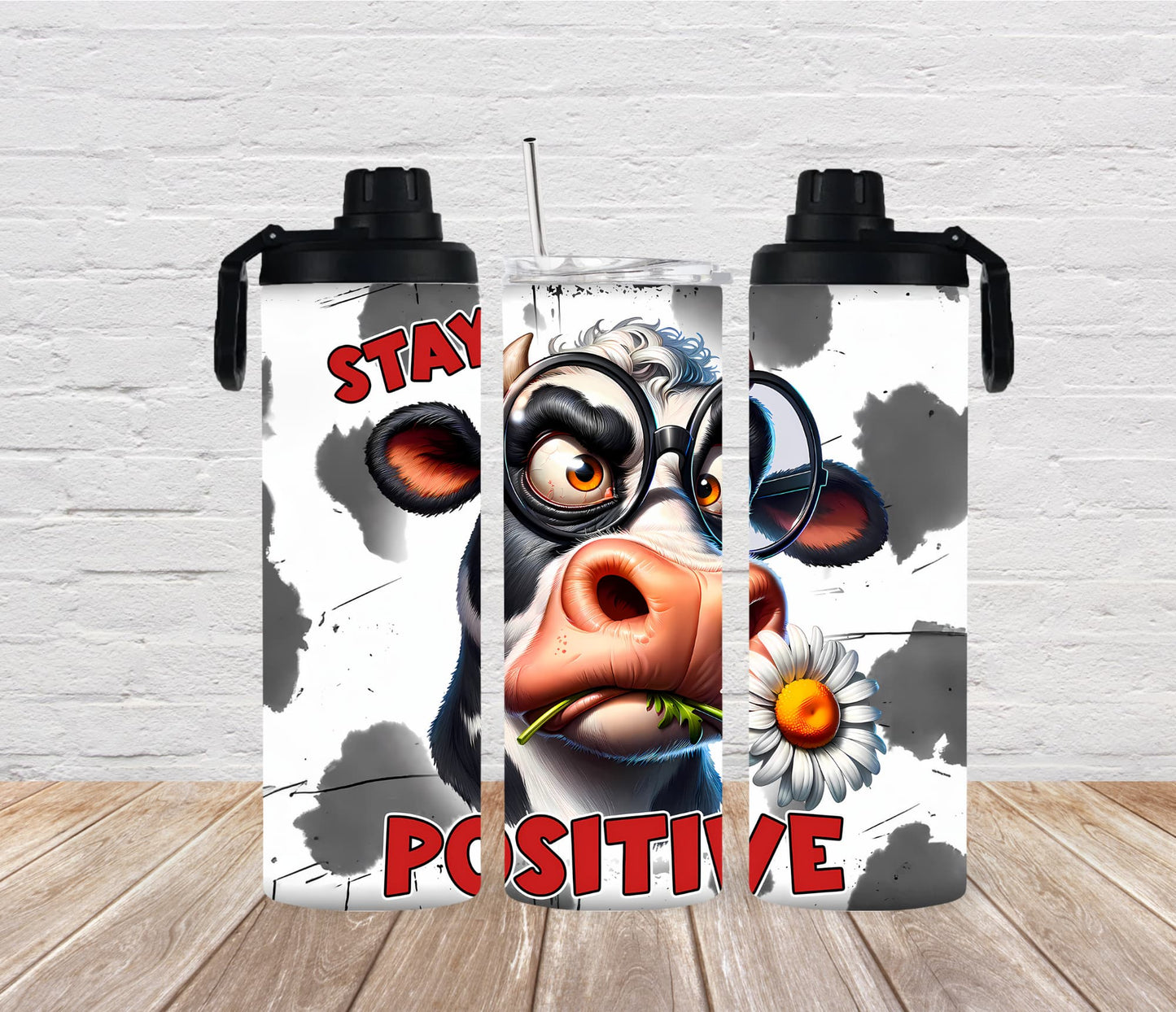 Thermobecher 590ml 2Deckel "Cow - Stay positive"