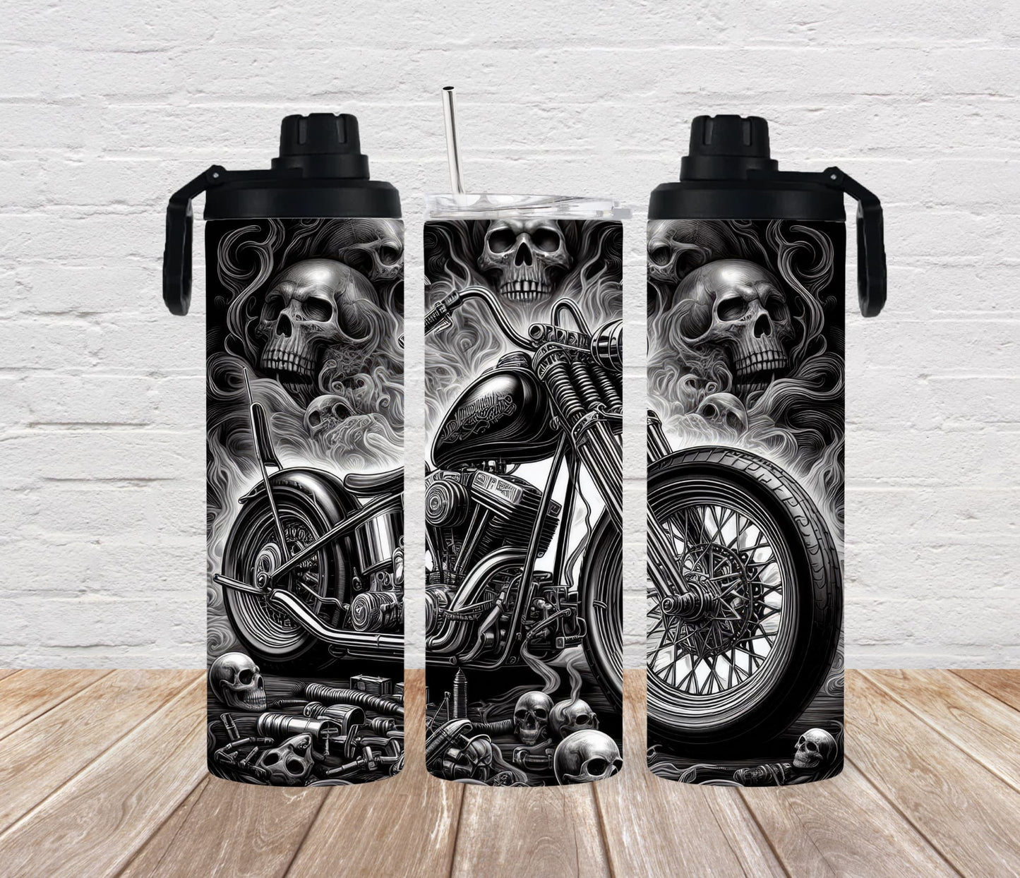 Thermobecher 590ml 2Deckel "Motorrad Skull"