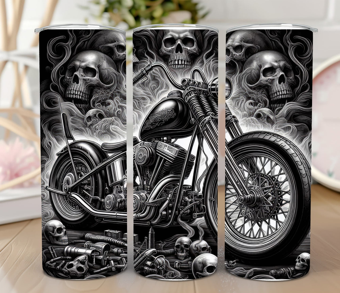 Thermobecher 590ml 2Deckel "Motorrad Skull"