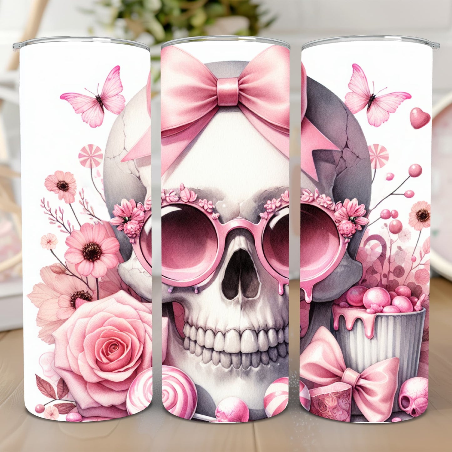 Thermobecher 590ml 2Deckel "Skull rosa"