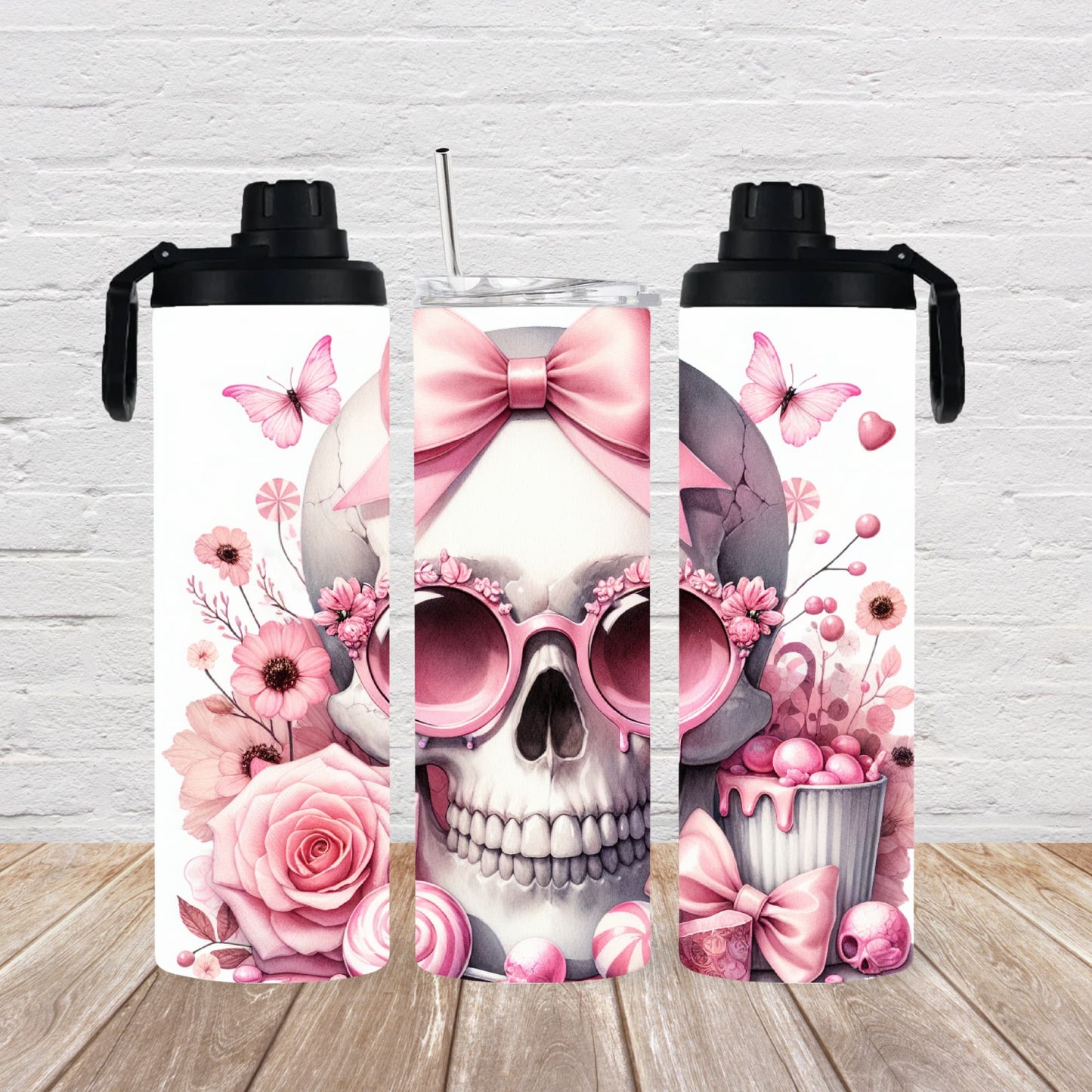 Thermobecher 590ml 2Deckel "Skull rosa"