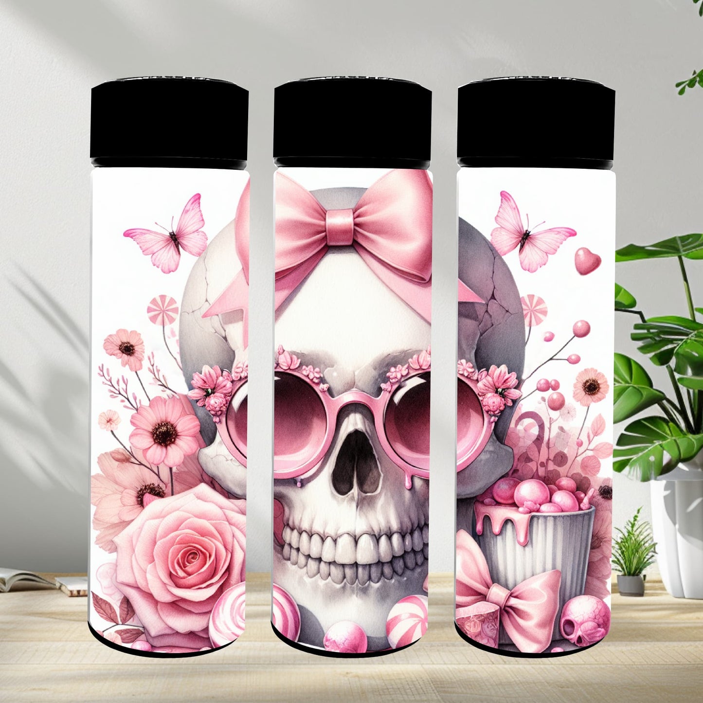 Thermobecher 590ml 2Deckel "Skull rosa"