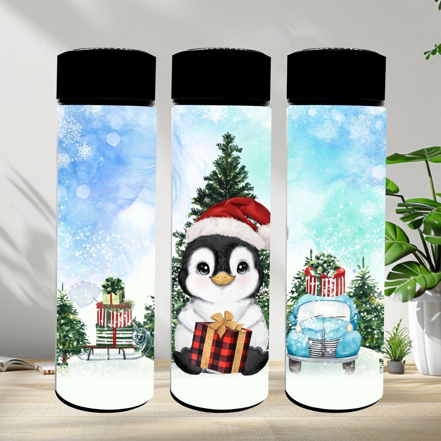 Thermobecher 590ml 2Deckel "Weihnachtspinguin"