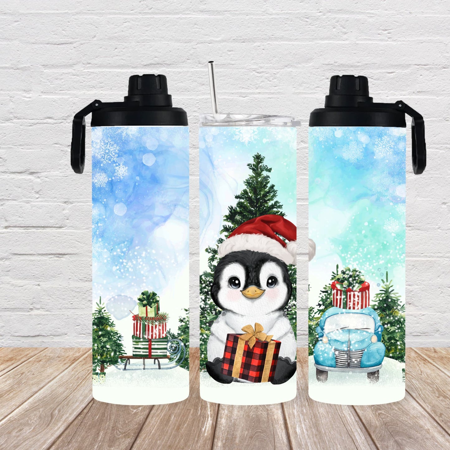 Thermobecher 590ml 2Deckel "Weihnachtspinguin"