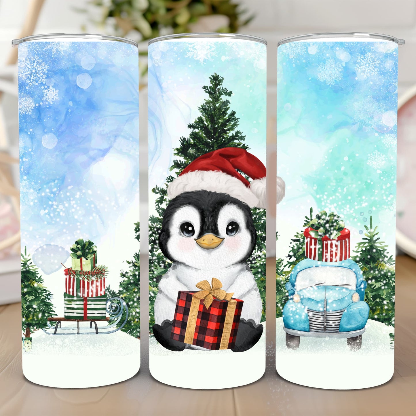 Thermobecher 590ml 2Deckel "Weihnachtspinguin"